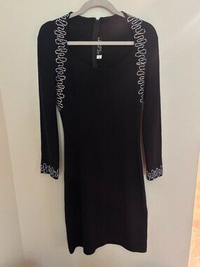 ST JOHN EVENING - VINTAGE 80s/90s Black Sparkle Sweater Knit Cocktail Dress sz 2